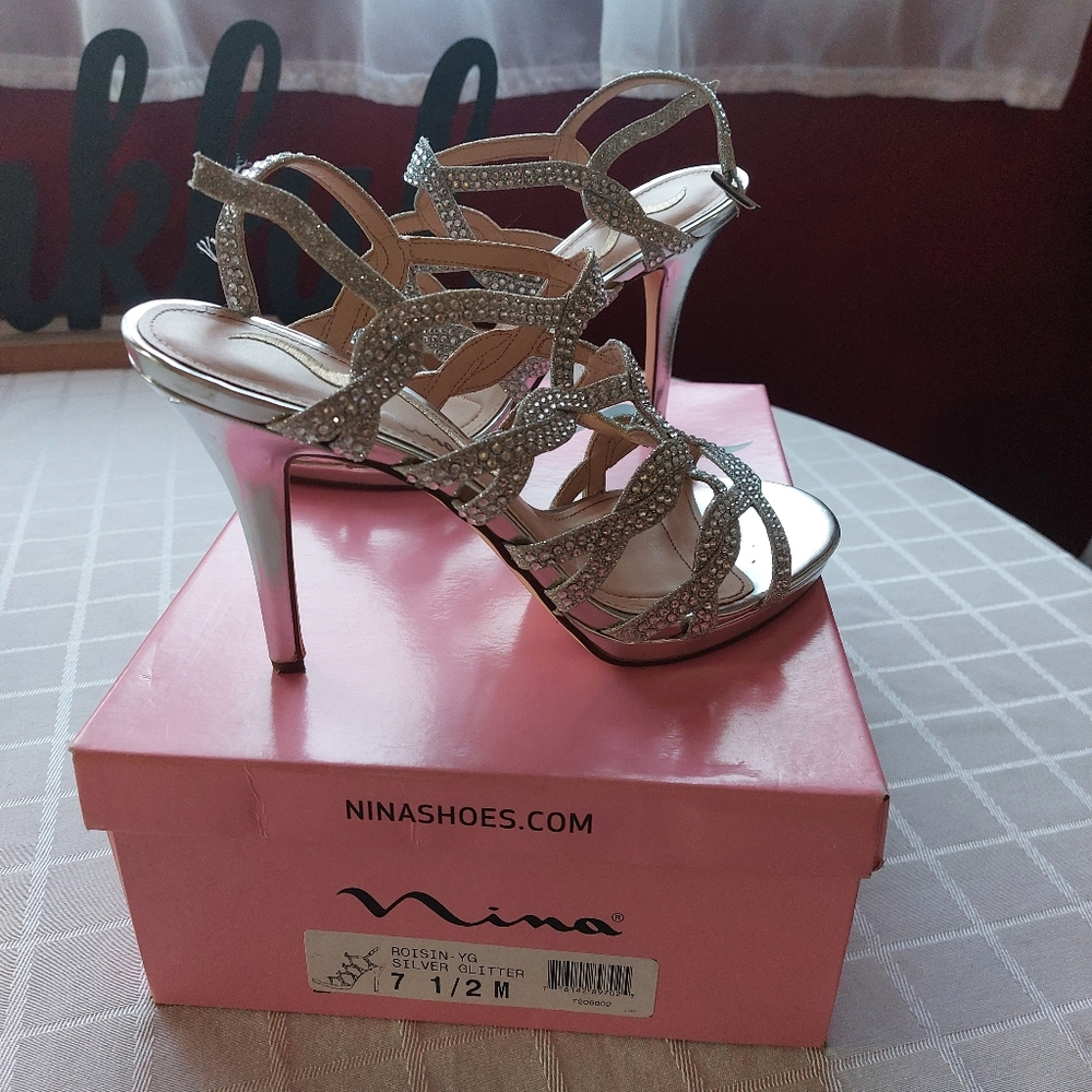 Silver strappy heels